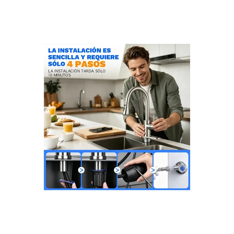 Grifo Mezclador De Cocina Monomando Extraíble De Acero Inox