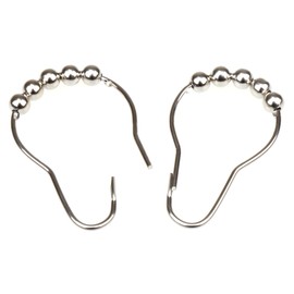 H&S 14x Shower Curtain Hooks Rings Roller Balls Chrome Stainless Steel Metal Rust Free Silver Colour
