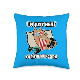 Fruity Cute Cats Cat Girl Gamer with Popcorn Popper is Watching Movies Throw Pillow, 16x16, Multicolor