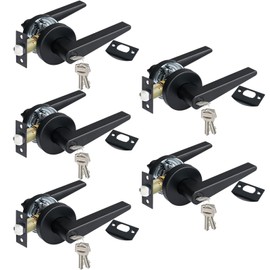 HISAFE Matte Black Keyed Entry Door Levers with Lock, Heavy Duty Lever Door Handle for Entrance/Office, Left&Right Handed, Different Keys 5Packs