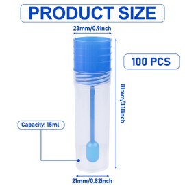 Pack of 100 Chair Sample Tubes with Spoon, Waste Tubes 15 ml, Faecal Sample Tubes for Dogs, Chair Tubes Examination Tubes Cats Dogs, Dog Waste Test Tubes for Pets for Testing