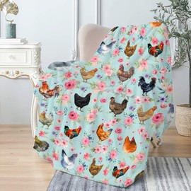 Chicken Flower Blanket for Boys and Girls - Cozy Soft Flannel Gift for Chicken Lovers - Lightweight and Warm for Room, Bed, Camping - 50"x60" for Teens