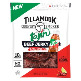 Tillamook Beef Jerky, Country Smoker Beef Jerky with Chili Lime Tajin Seasoning, Low Carb & High Protein, Ready to Eat Keto Snack, Savory & Tangy Flavor, Mildly Spicy Snacks, 2.2 oz
