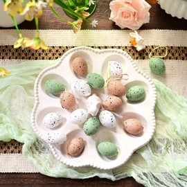 Valery Madelyn 36Pcs Easter Eggs Ornaments for Small Tree Decorations, 1.57'' Nature Beige Green Plastic Easter Eggs Bulk, Shatterproof Decorative Hanging Egg for Easter Decorations Spring Party Decor