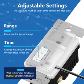 LIDER Motion Sensor Switch with Wall Plate, PIR Sensor Light Switch, Occupancy & Vacancy Modes, No Neutral Wire Required, 120V, 60Hz, 150W LED/CFL, Single Pole, LPS-1P-WWP, White