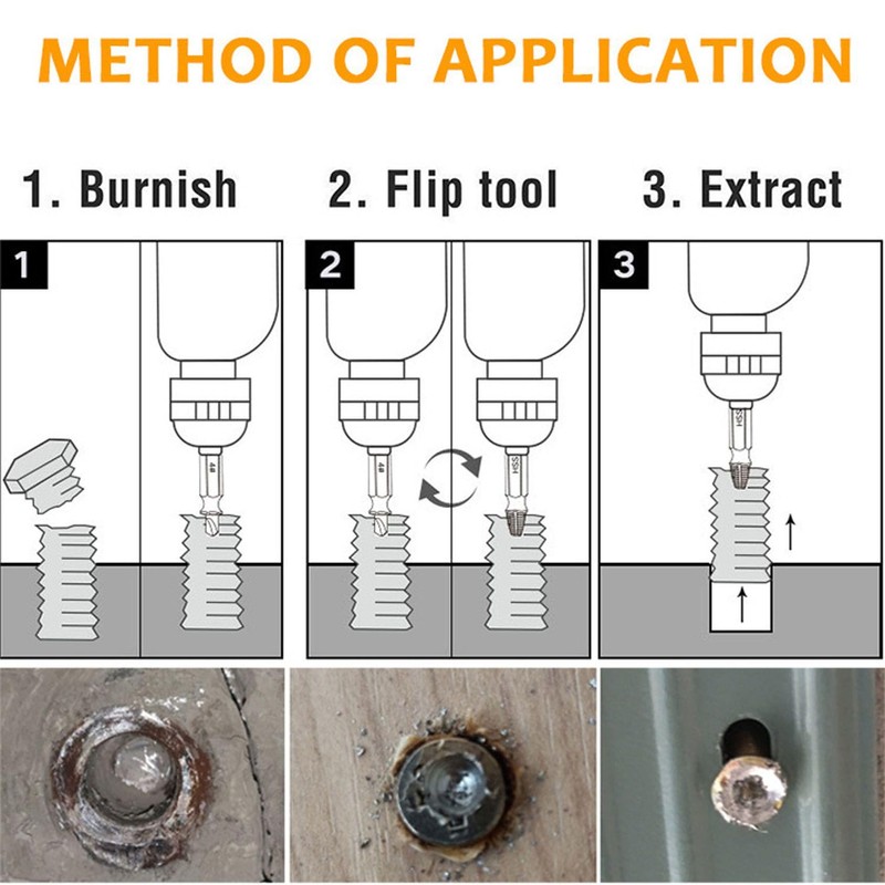 Set of 6 Tanned Screw Removal Bits, Crushed Screw Unscrewing
