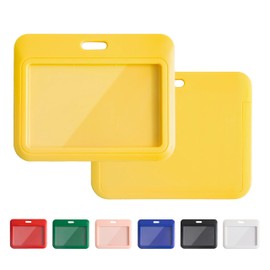 1 Pack Sliding Horizontal ID Badge Holder with Clear Window Yellow ID Card Holder Protector Pouch for Office School ID Credit Cards Proximity Key Cards Driver’s Licenses and Passes
