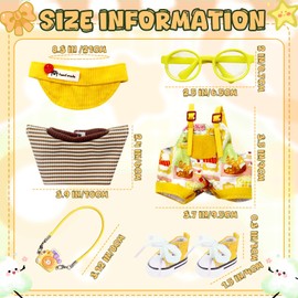 6Pcs Clothes & Accessories for 17cm Dolls, Includes Hat Overalls Top Glasses Camera Backpack Shoes for Girls Kids Birthday (No Doll)