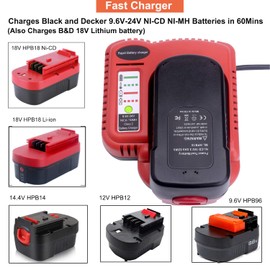 BDFC240 9.6V-24V Battery Charger for Black & Decker 18V 14.4V 12V 9.6V 24V Firestorm Battery NiCad & NiMh HPB18-OPE HPB18 HPB14 HPB12 HPB96 HPB24 244760-00 A1718 FS180BX FS18C FS18FL