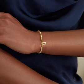 Gold Initial Bracelets Stack for Women Non Tarnish Dainty Gold Bracelet Jewelry Set for Women Trendy Letter C