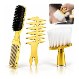 Set De Herramientas Para Peinado, 3pzs Que Incluyen Peine Para Peinarcepillo De Barbero, Cepillo Para El Cuello Y Peine Para Cortar El Cabello, Ideal Para Uso En Salones De Belleza Y En Casa Dorado