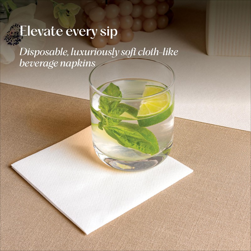 200 Linen-Feel Beverage Napkins - Disposable Cocktail Napkins, Made In
