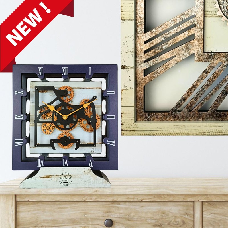 THE GEARS CLOCK Desk Clock 10 Inches with Real Moving