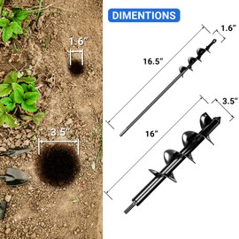 DEKOPRO Garden Auger Drill Bit Set for Planting 3.6"x16"and 1.6"x16.5"Auger Drill Bit Plant Flower Bulb Auger Spiral Hole Drill Earth Post Umbrella Bulb Planter Auger- Fits 3/8 Hex Drive Drill