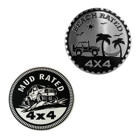 2Pcs MUD Badge Rated Car Emblem, 4 x 4 Metal Automotive Badge 3D Metal Car Badges Emblems Round Emblem Decals Car Badge Decals Stickers Compatible for Jeep Wrangler Vehicles Trucks SUV Accessories