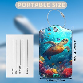Mazumbuy Sea Turtle Set of 2 Luggage Tags for Suitcases Leather Suitcase Tags Identifiers with Privacy Name Address Label and Stainless Steel Loop for Women Men Travel Luggage Accessories