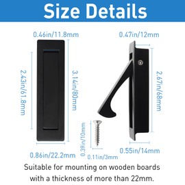 HOWDIA Brushed Stainless Steel Pocket Door Pull, Brushed Flush Mount Round Edge Finger Pull for Closet Pocket Sliding Door Hardware, 80mm, 2PC (Black)