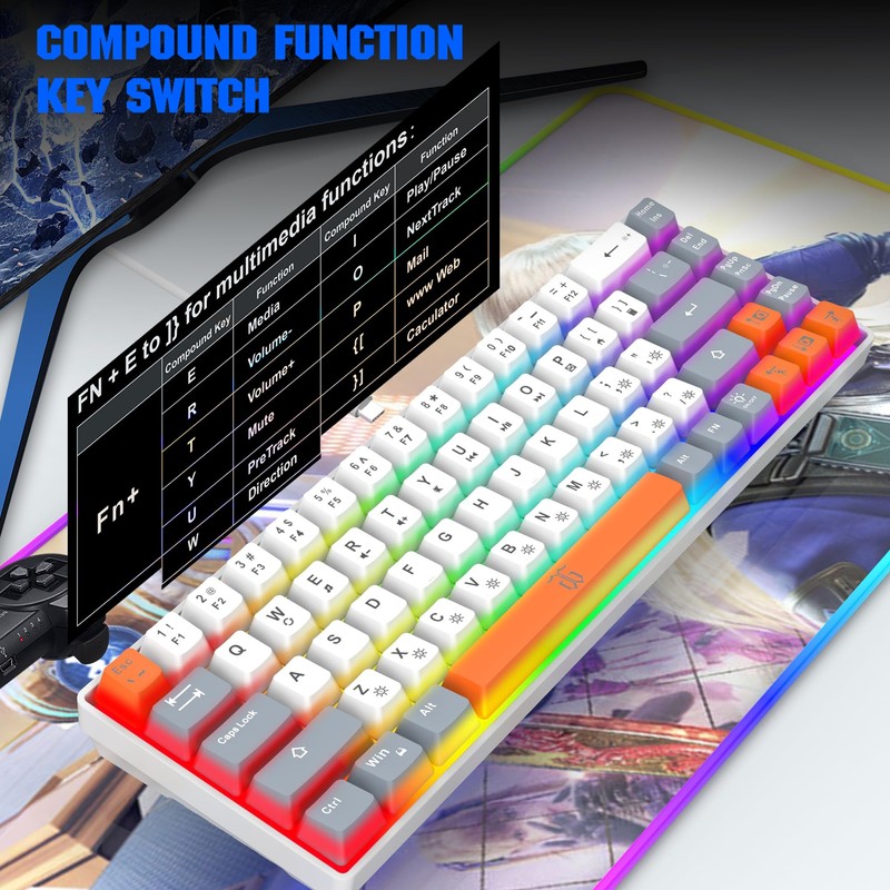 Snpurdiri 60% Percent Gaming Keyboard, Ergonomic Compact RGB Backlit Small