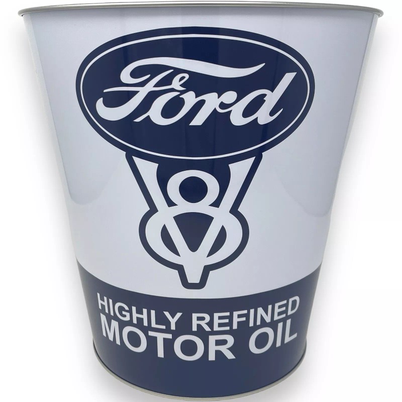 Ford V8 Tapered Metal Trash Bin Can Wastebasket Home Man