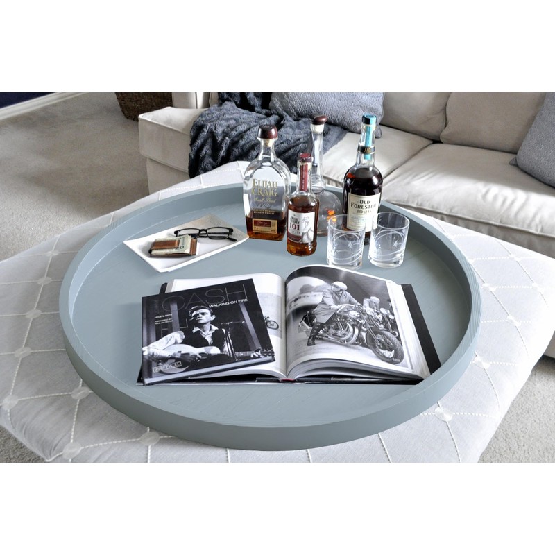 Gurfuy Round Ottoman Table Tray Round-24 - Rustic Wooden Serving