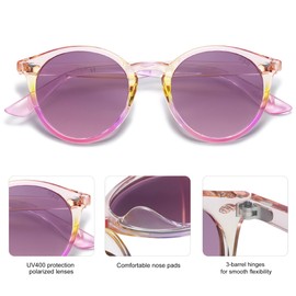 SOJOS Retro Round Polarized Sunglasses for Women Men Classic Vintage Sunnies SJ2069, Pink/Purple