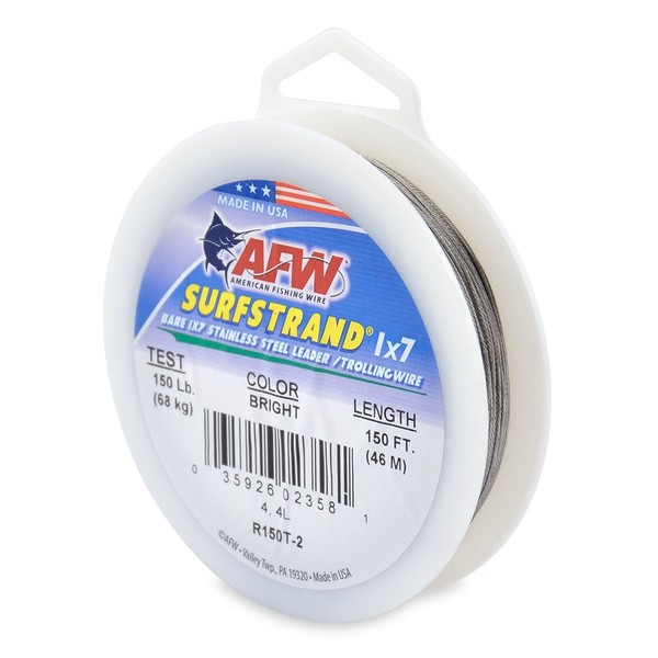 American Fishing Wire Surfstrand 1x7 Stainless Steel Downrigger Wire (No Assembly), 150 Pound Test, Bright Color, 150-Feet