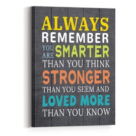 Always Remember Canvas for Kids,Always Remember You are Smarter Inspirational Wall Art Canvas,Positive Motivational Canvas Framed Wall Art Ready to Hang for Kids Teens Bedroom Nursery Classroom