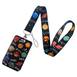 BKBKAAK Planet Lanyards for ID Badges, Silky Neck Lanyard with Name Tag, Cool Geography Lanyard with Keychain for Student, Teacher, Kids