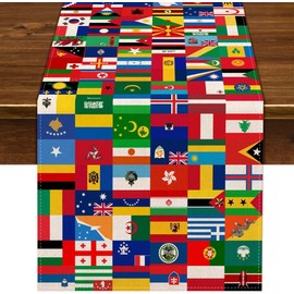 Nepnuser International Flag Table Runner for Around The World Themed Party Decoration Hispanic Heritage Month Dining Room Home Decor 90Inches Long