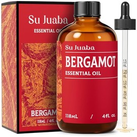 SU JUABA Bergamot Essential Oil 4 Fl Oz, 100% Pure Natural for Refreshes Uplifts, Skin, Hair,Diffuser, Aromatherapy -118ml