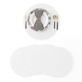 Set of 4 Round Placemat 15 Inch Soft Linen eco-Friendly Fabric Handcrafted Machine Washable Indoor & Outdoor Tablemat Pure White