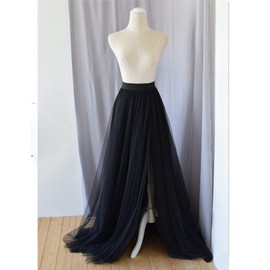 EllieHouse Adult Split Long Floor Prom Party Evening Tulle Skirt P61, Black, X-Large