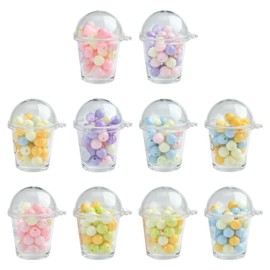KitBeads 10Pcs Random Milk Bubble Tea Charms Colorful Round Bead Drink Charms Acrylic Boba Bottle Charms for Jewelry Making Bracelets Necklaces Crafts, Acrylic, No Gemstone