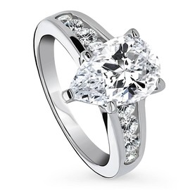 BERRICLE Sterling Silver Solitaire Wedding Engagement Rings 3 Carat Pear Cut Cubic Zirconia CZ Promise Ring for Women, Rhodium Plated Size 9.5