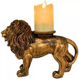 THE NIFTY NOOK Majestic Lion Candle Holder with LED Flameless Pillar Candle for Home & Office