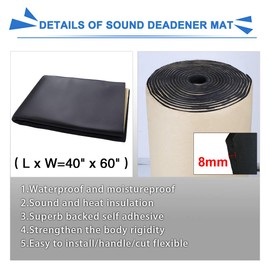 uxcell 315mil 8mm 16.36sqft Car Heat Insulation Foam Sound Deadening Dampening Mat Self-Adhesive Heat Shield Material for Hood 60"x 40" for Car