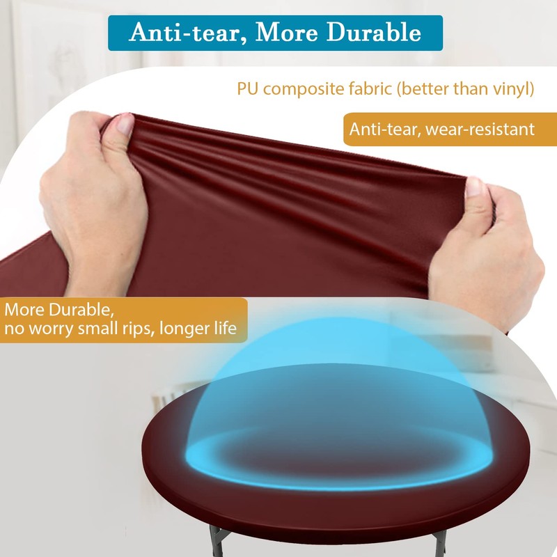 Rinpon Double Fitted Design PU Round Fitted Tablecloth, Anti-Tear Wipeable
