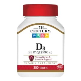 21st Century Vitamina D3 Premium 25 Mcg 1,000iu 300 Tabletas Sin Sabor