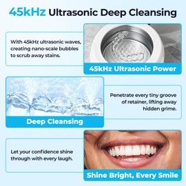 BOOPNEW Ultrasonic Retainer Cleaner Machine, Denture Dome for Cleaning Dentures, Mouth Guard, Night Guard, Aligner, Jewelry, 45kHz 250ML UV Ultrasonic Denture cleaner Ultra Sonic Cleaner for Retainers
