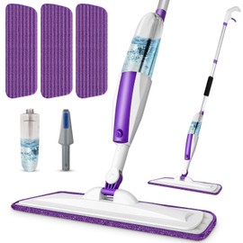 Spray Mops for Floor Cleaning Floor Mop with a Refillable Spray Bottle and 3 Washable Microfiber Pads Home or Commercial Use Dry Wet Flat Mop for Hardwood Laminate Wood (Purple)