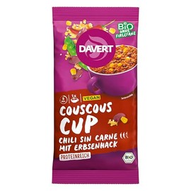 Davert Couscous Cup Chili Sin Carne 58 g - Hot and Spicy Vegan Organic Meal with Protein Pure Pea Hack, Loose Couscous and Spices - 100% Davert Organic Quality (1 x 58 g)