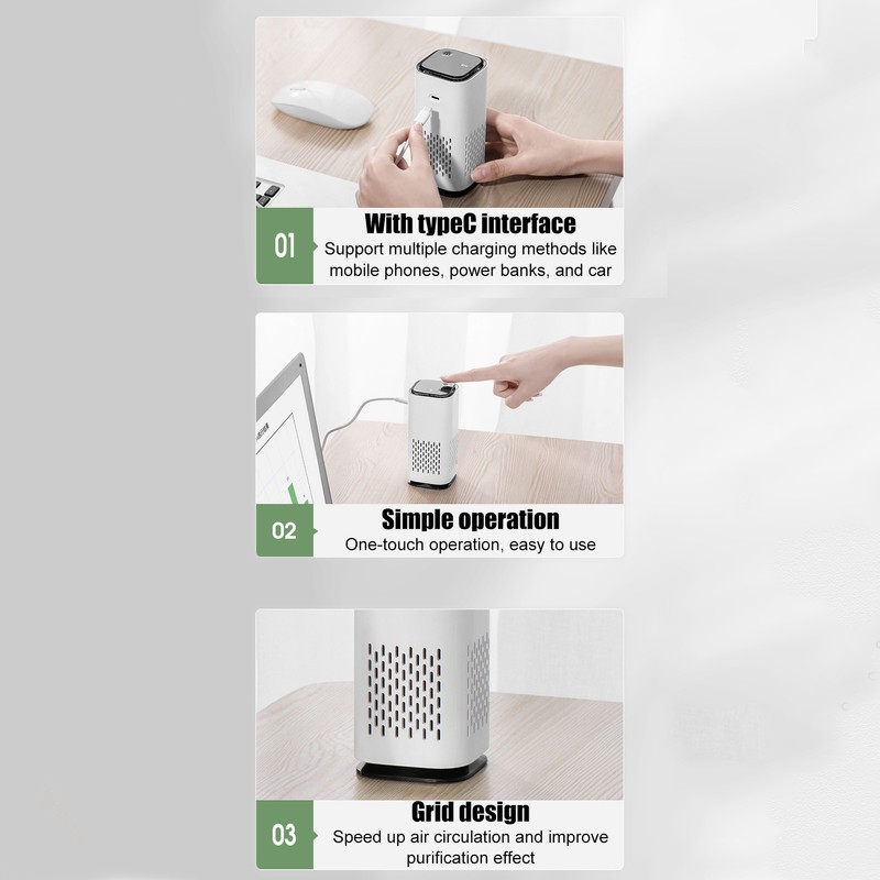 Mini Air Purifier Cleaner Mute Negative Ion Filter USB Power