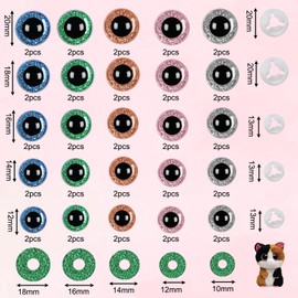 KASESSS 50 Pcs Safety Eyes for Crochet Toys, 12-20mm Crochet Eyes, Safety Eyes for Toy Making, Crochet Safety Eyes with Washers, 5 Colors Eyes for Crafting for Soft Toy Teddy Bear and Plush Animal