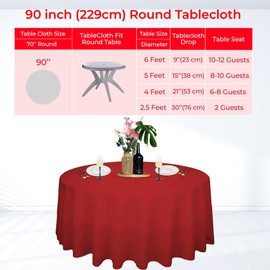 Trimming Shop Round Tablecloth Spun Polyester Circular Table Cover For Wedding Decorations Banquets Birthday Corporate Parties Events (90 Inch, Red, 1pc)