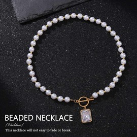 Reaky Pearl Necklaces Sparkly Rhinestone Pendant Necklace Gold Beaded Neckalce Chains for Women