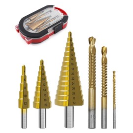 Yemax Bamboo Drill Bit, Hexagonal Shank, Set of 6, Step Drills x 3 (0.17/0.29/0.16-1.3 inches (4-12/4-20/4-32 mm), 3/6/8 mm), Carbon Steel, Metal Processing, Woodworking, DIY Tool, Home Use, Storage Case Included, Convenient to Carry