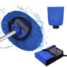 URAQT Brush Cover, Brushcover Bürstenüberzug für SB Waschanlagen/Waschbox Bürste mit 2 x Mikrofasertücher und 1 x Waschhandschuh Kratzerfreie Autowäsche Set Weich Brushcover für Autowaschbürsten-Blau