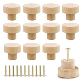 Gunwon 12pcs Wood Cabinet Knobs Set with Screws,Wooden Drawer Knobs,Round Shaped Natural Wooden Pull Handle,Wooden Cabinet Knobs Wooden Knobs for Cabinet,Cupboard, Wardrobe,Furniture,Kitchen(35mm)