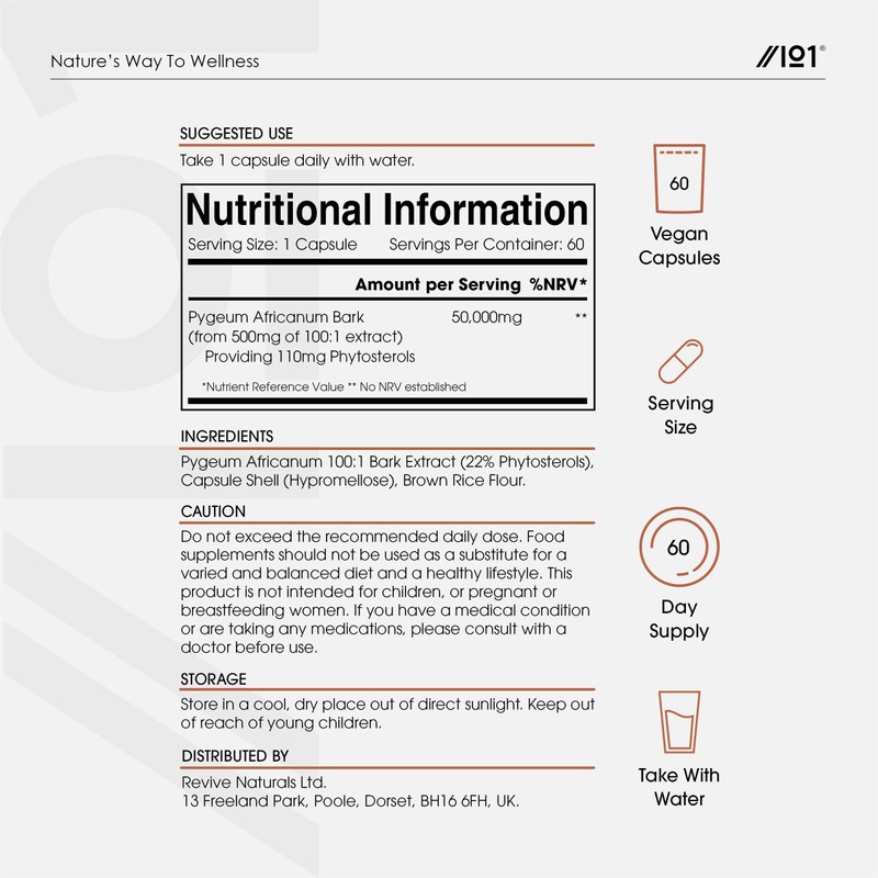 Pygeum Africanum Bark – Standardised 22% Phytosterols – 50,00mg Equivalent