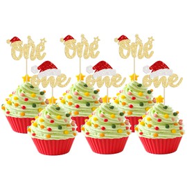 24 piezas de adornos para cupcakes de Navidad con purpurina dorada para primer cumpleaños, fiesta de cumpleaños, baby shower, tema de Navidad, primer cumpleaños, decoración de pasteles